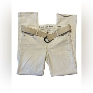 Calvin Klein White Straight Leg Pants With Webbing Belt Mens Size 31 X 32
